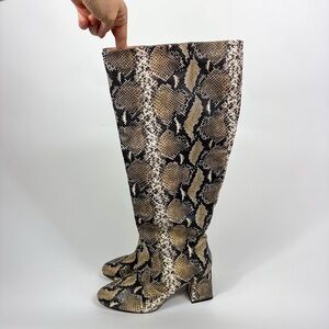 Eloquii Brown & Tan Snakeskin Lane At the Knee Boots